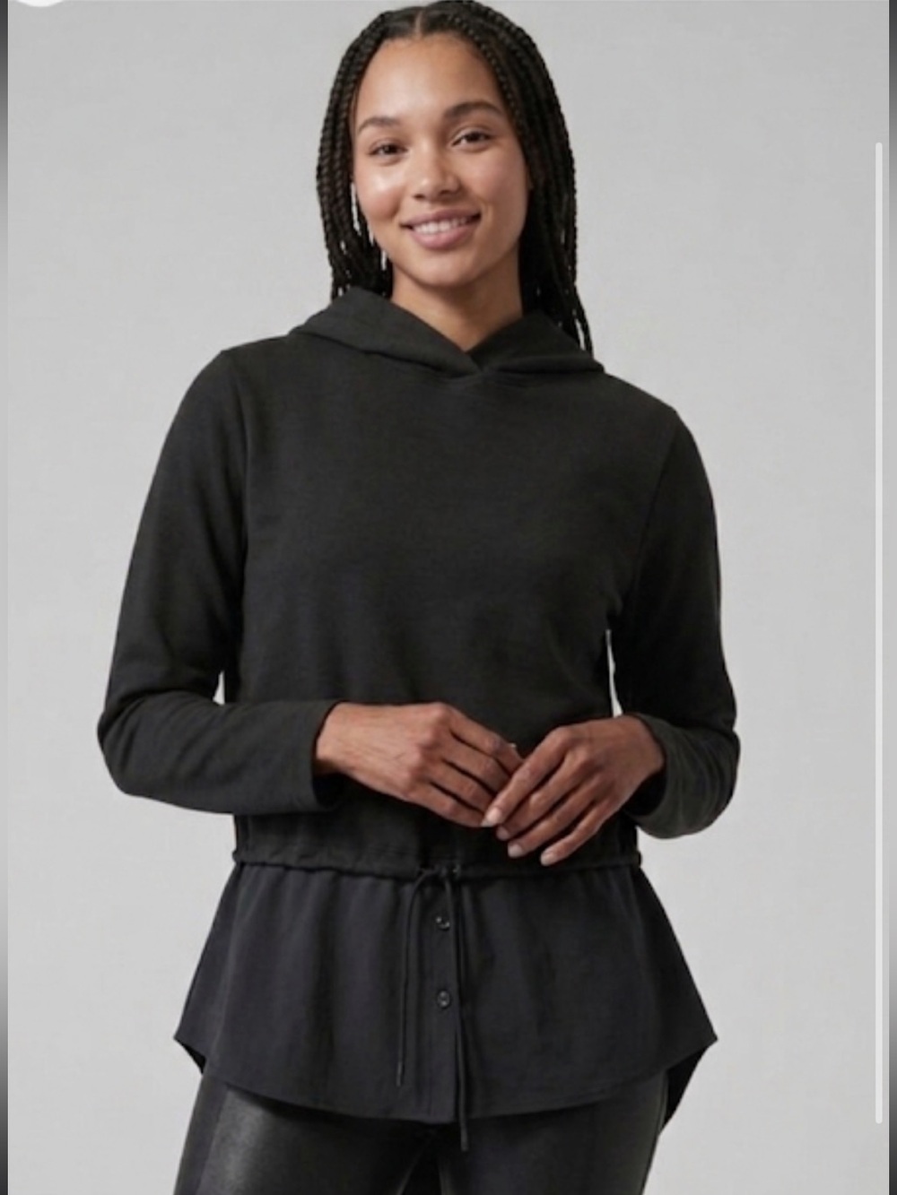 Athleta black tunic pullover  drawstring hoodie mixed medium